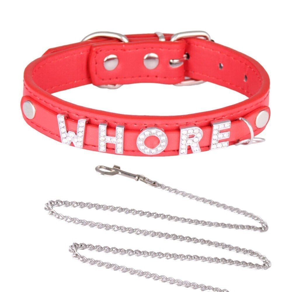 Modern Leather Buckled Choker Custom Letter WHORE CUM SLUT Collar Necklace Y5