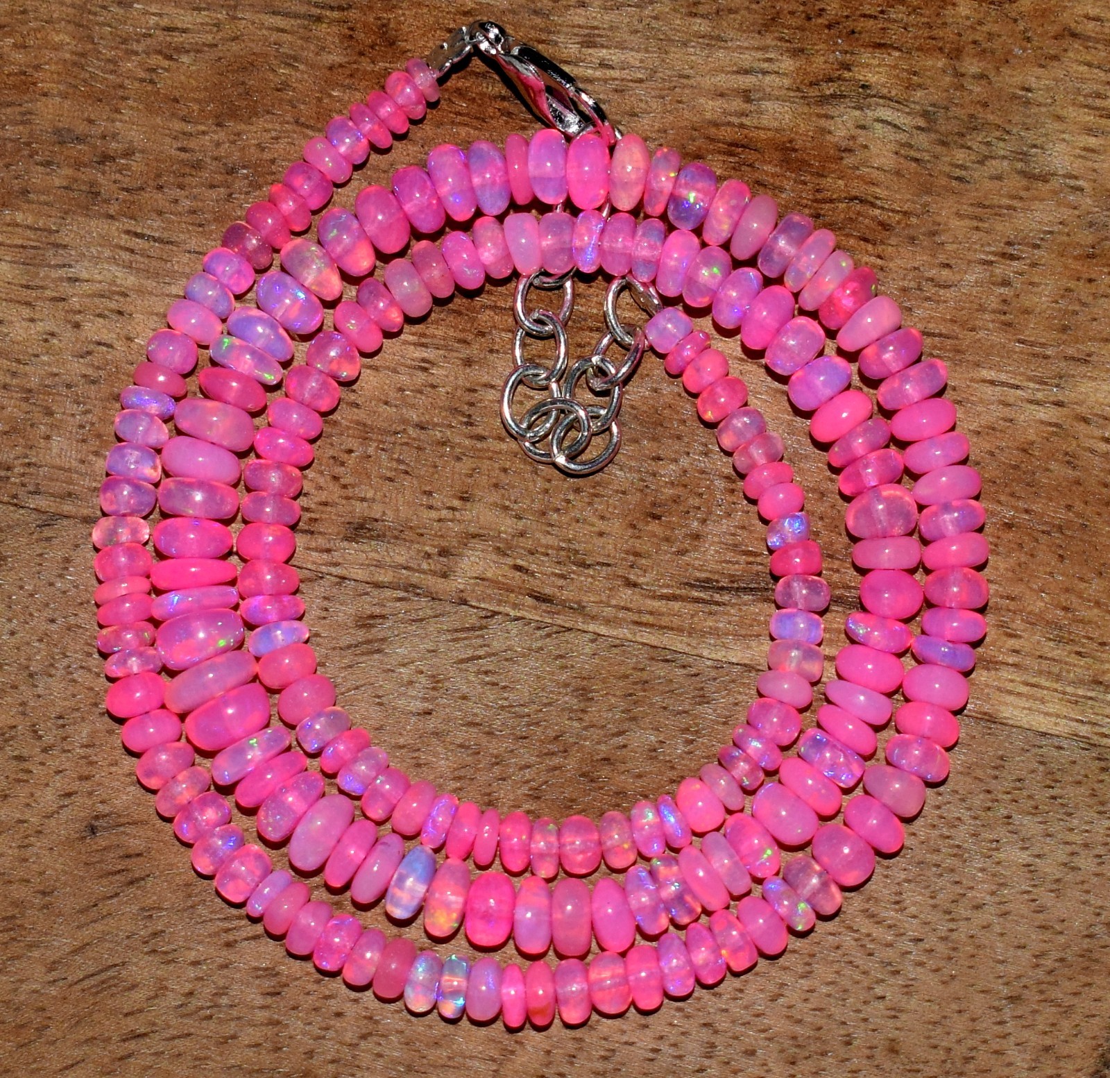 16″Natural Ethiopian Opal Wello Fire Opal Gemstone Beads Necklace
