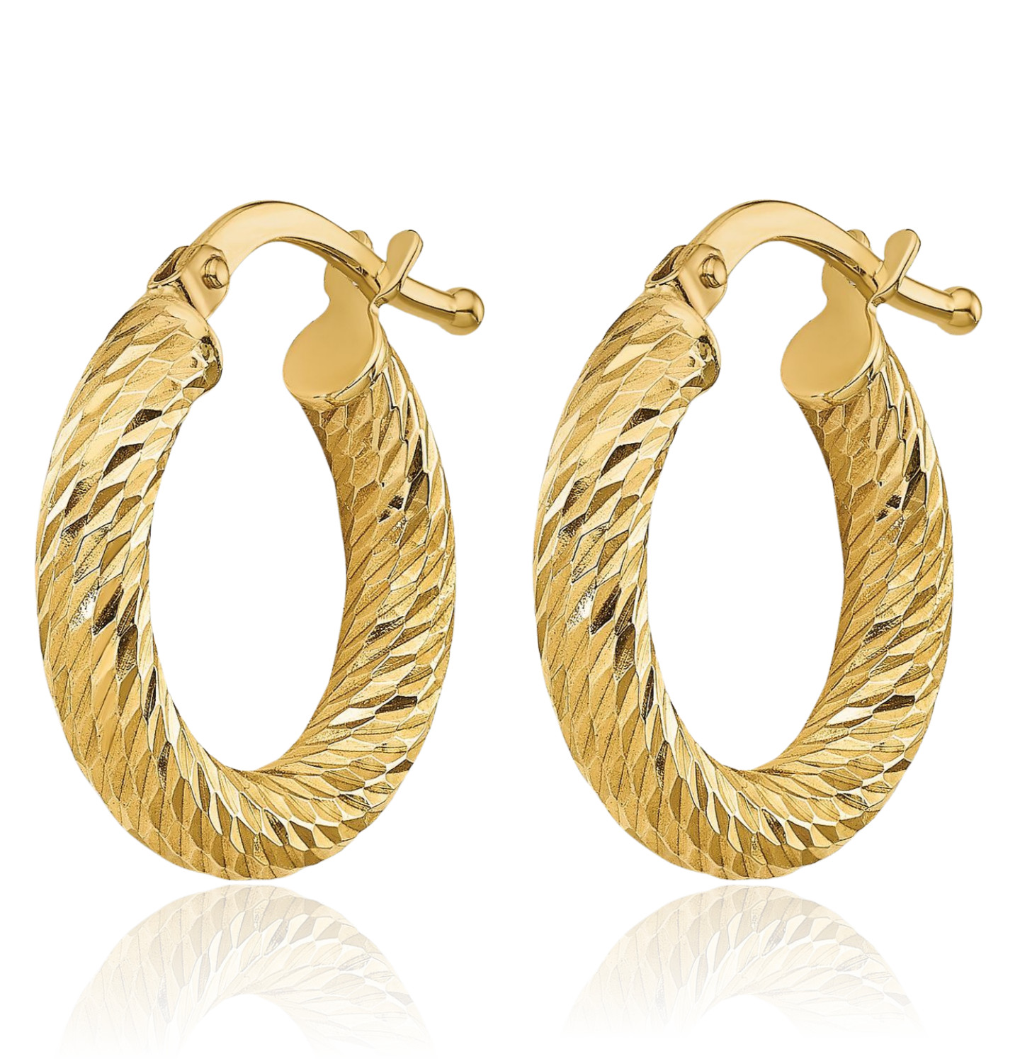 14K Solid Yellow Gold Round Medium Hoop Earrings 17.75mm 0.7 inch Snap Back,