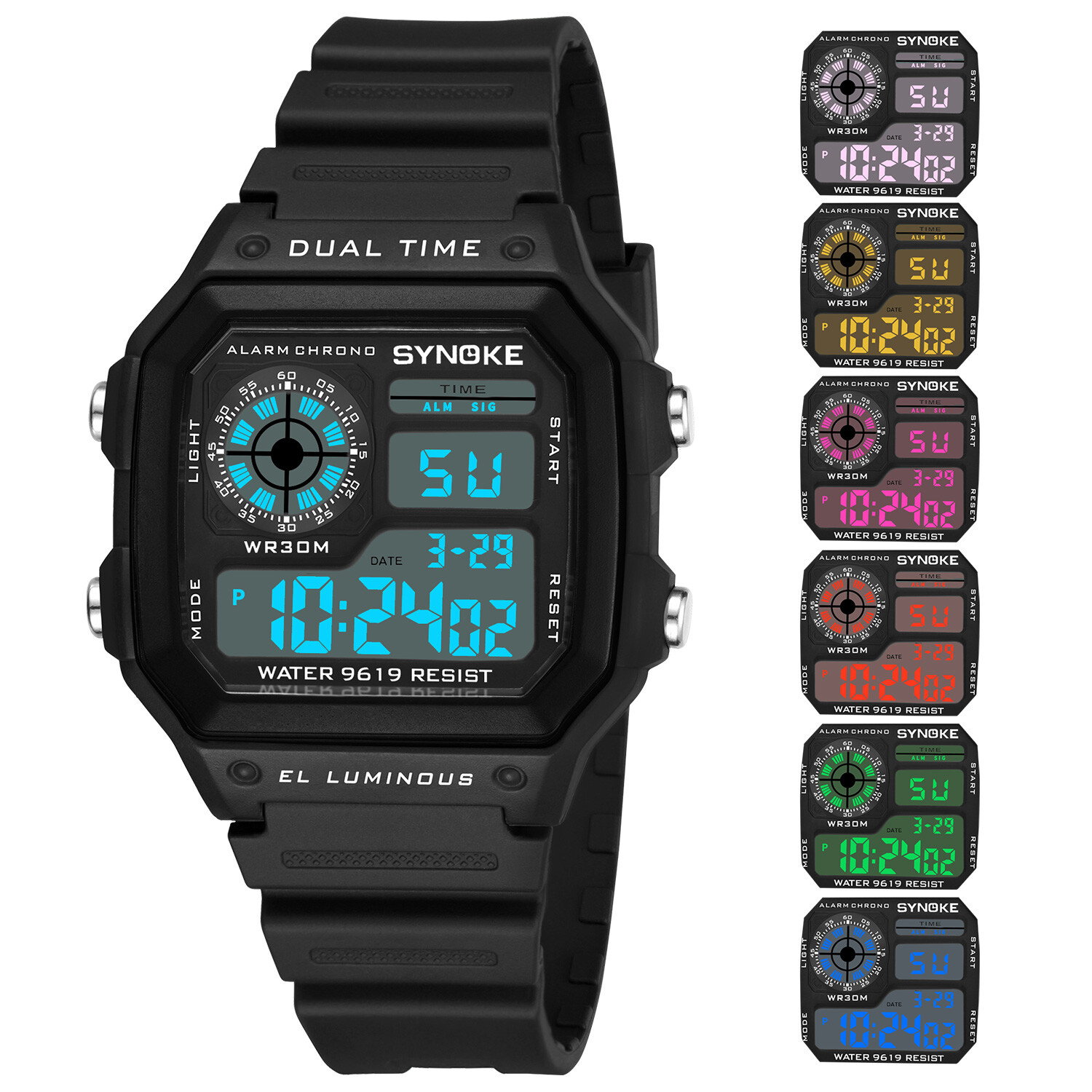 2 Packs Men Digital Multi-Function Sport Watches Dual Time Alarm Backlight Watch
