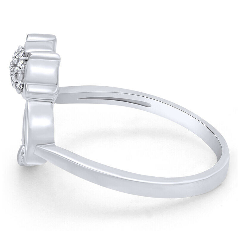 0.05 Ct Natural Diamond Accent Cat Fashion Ring 14k Gold Plated Silver