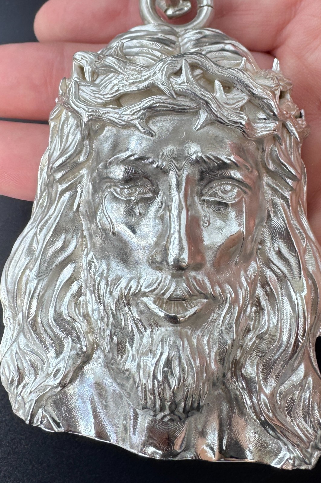Jesus Head Pendent 4.25″ Extra Large Solid Sterling Silver 925 Heavy! 145 grams