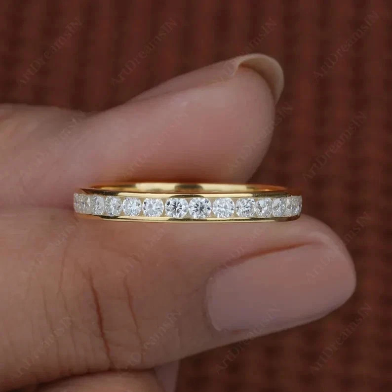 1.50CT Round-Cut Natural Diamond Full Eternity Wedding Band 14K Real Yellow Gold