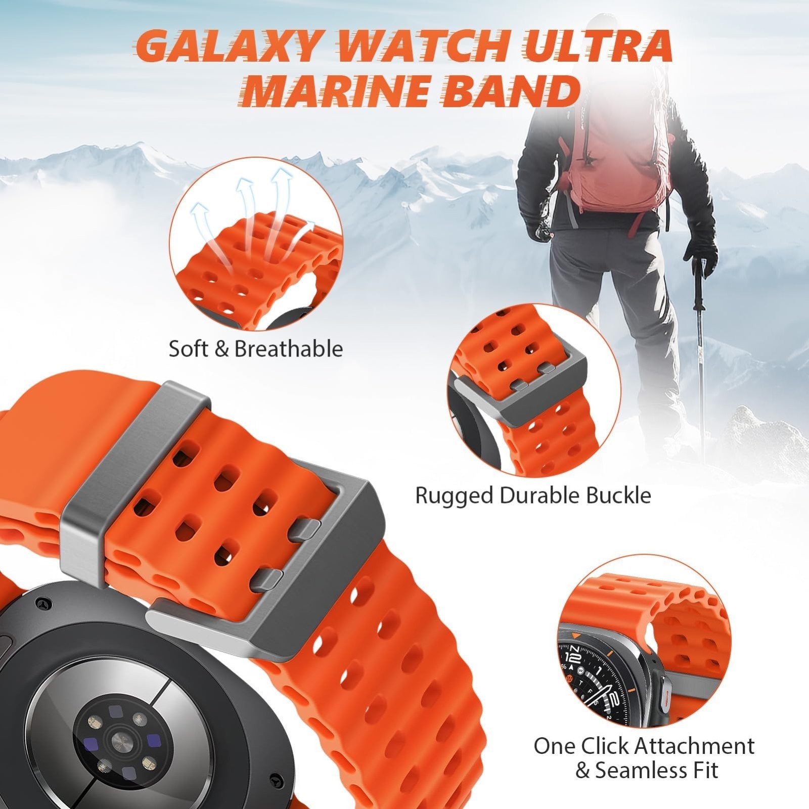 6 Pack Waterproof Silicone Bands for Samsung Galaxy Watch Ultra 47mm, Soft Sport