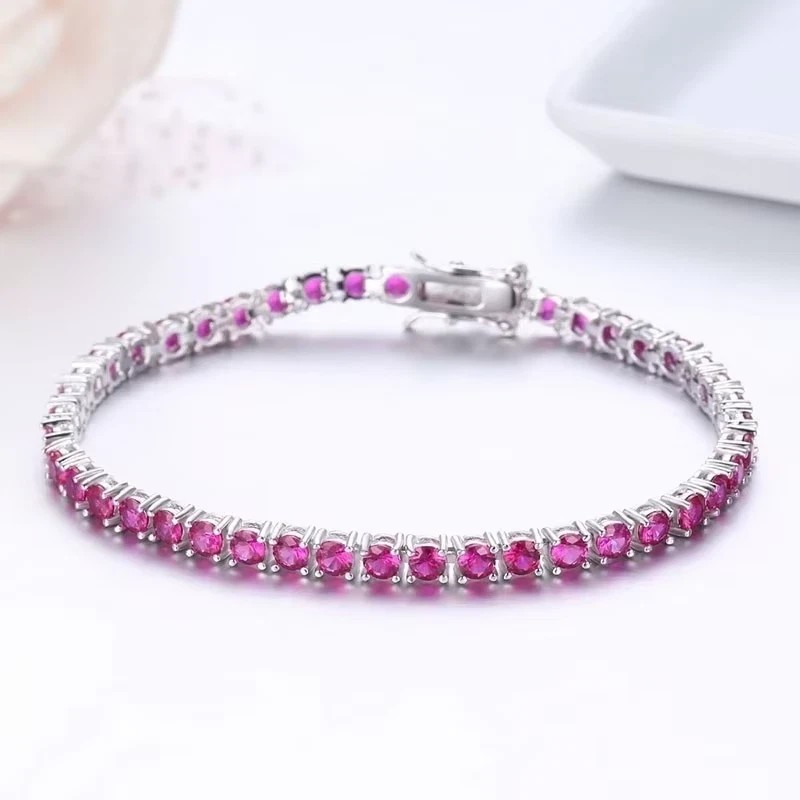 8Ct Round Cut Lab Created Pink Ruby Women Tennis Bracelet 14K White Gold Plated