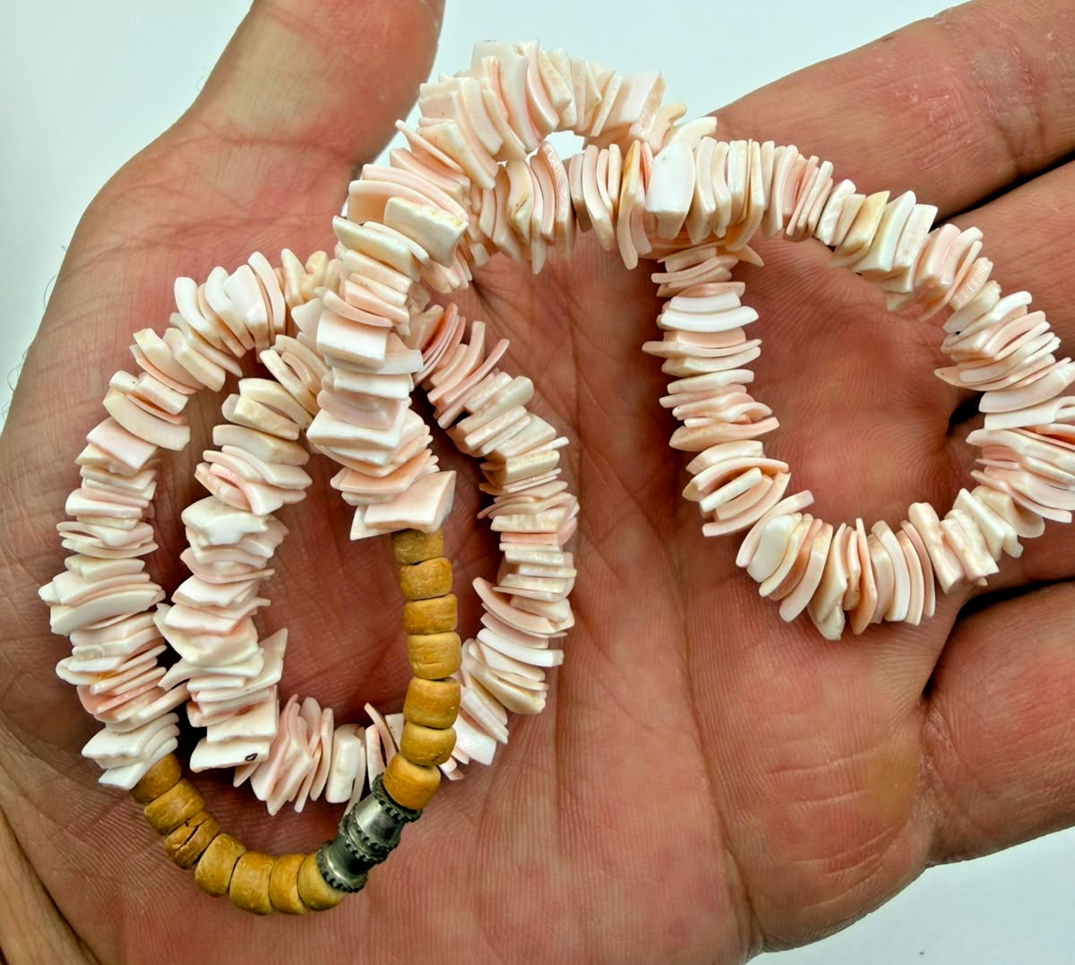 Vintage Pink Mother of Pearl Shell Chip Necklace 16.5” Natural Beach Jewelry