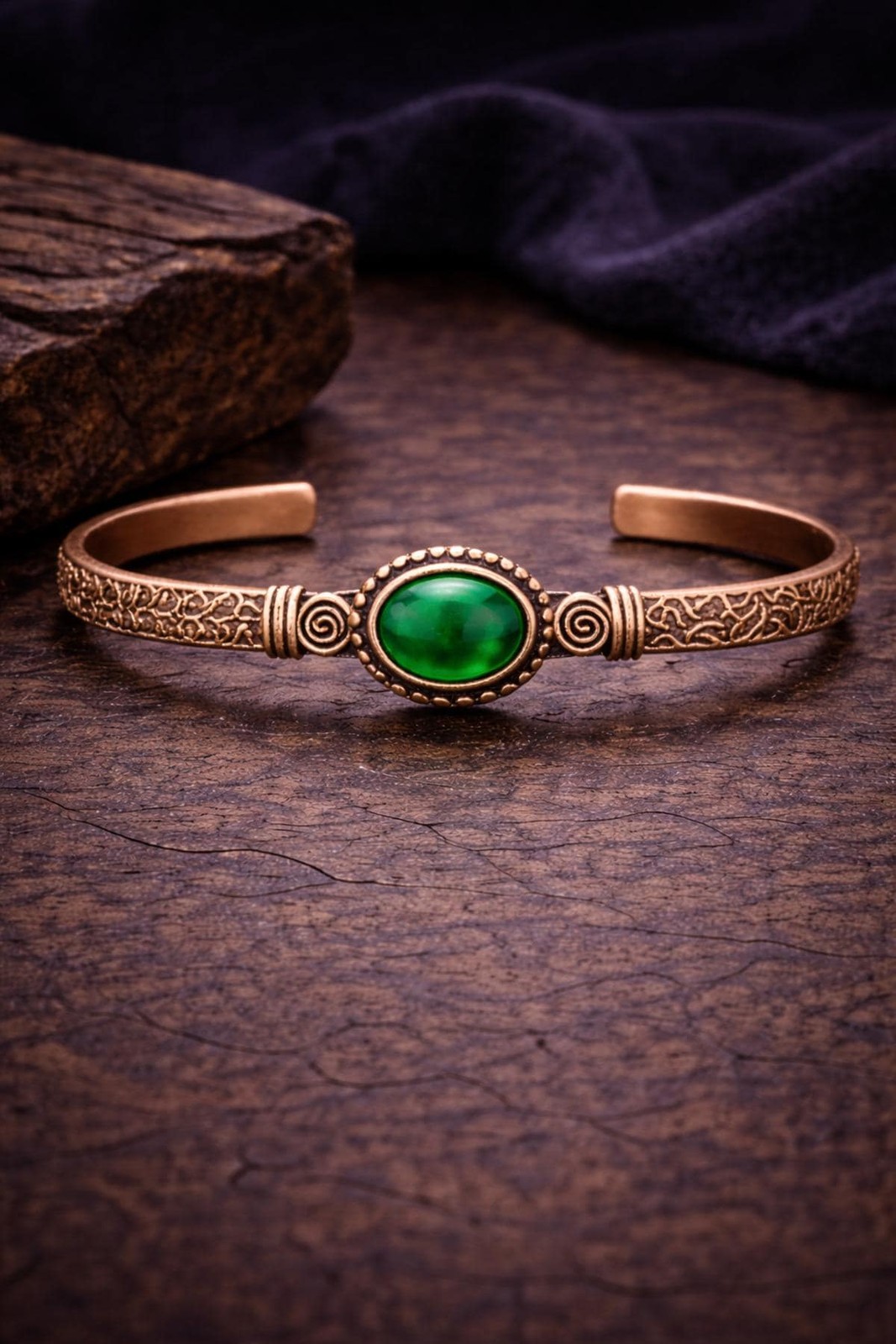 Women’s Copper Bracelet Natural Green Agate Cylinder Model Pure Copper Bangle