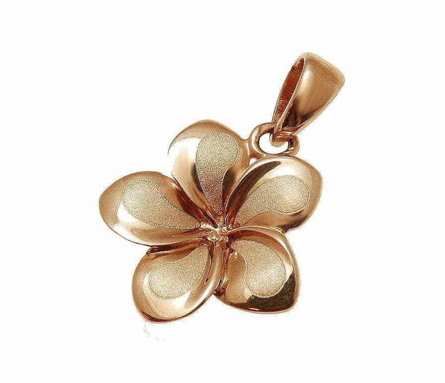 13MM SOLID 14K ROSE GOLD HAWAIIAN FANCY TROPICAL PLUMERIA FLOWER CHARM PENDANT