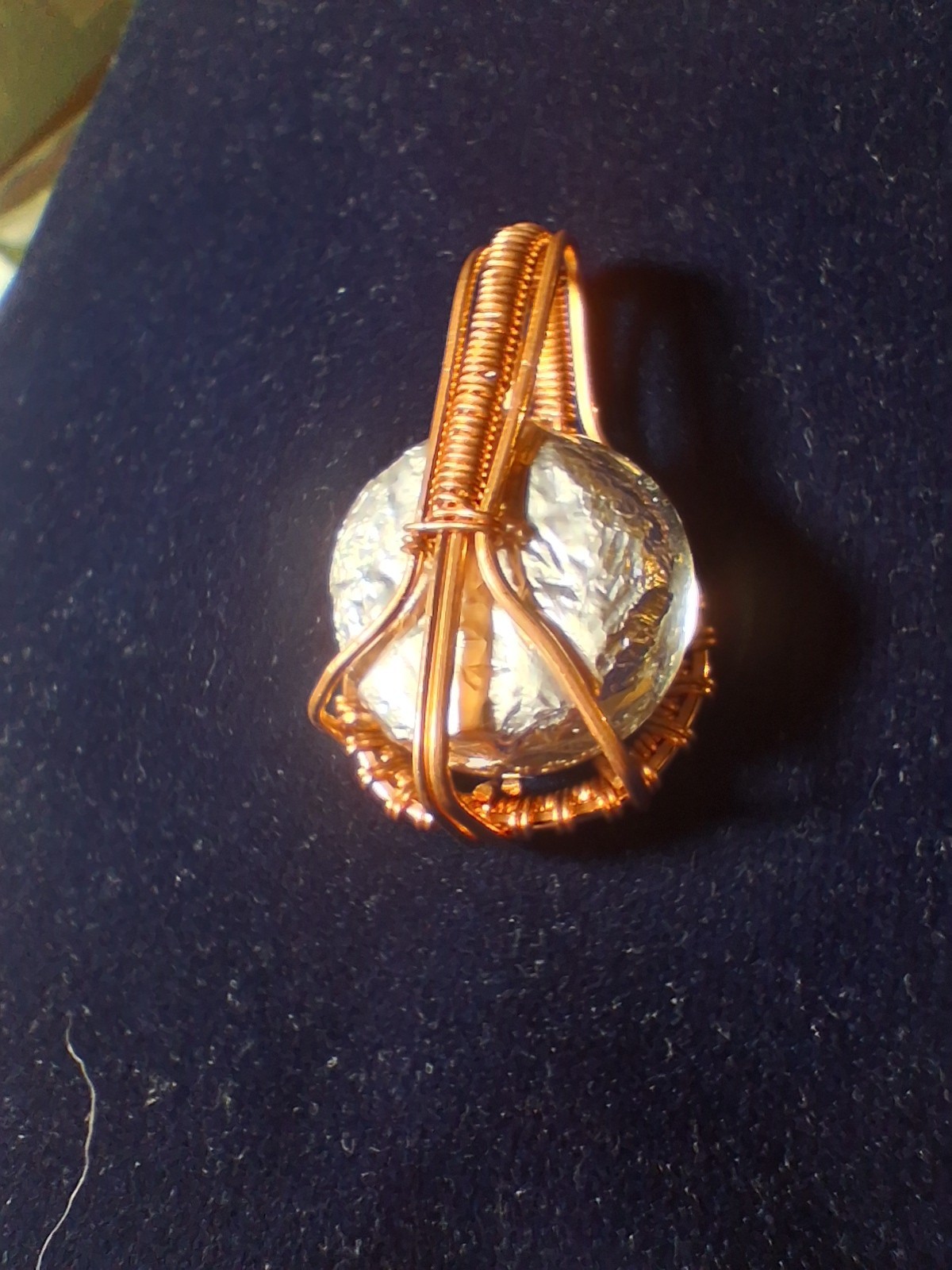 Handcrafted Copper Wire Wrapped Glass Pendant Charm