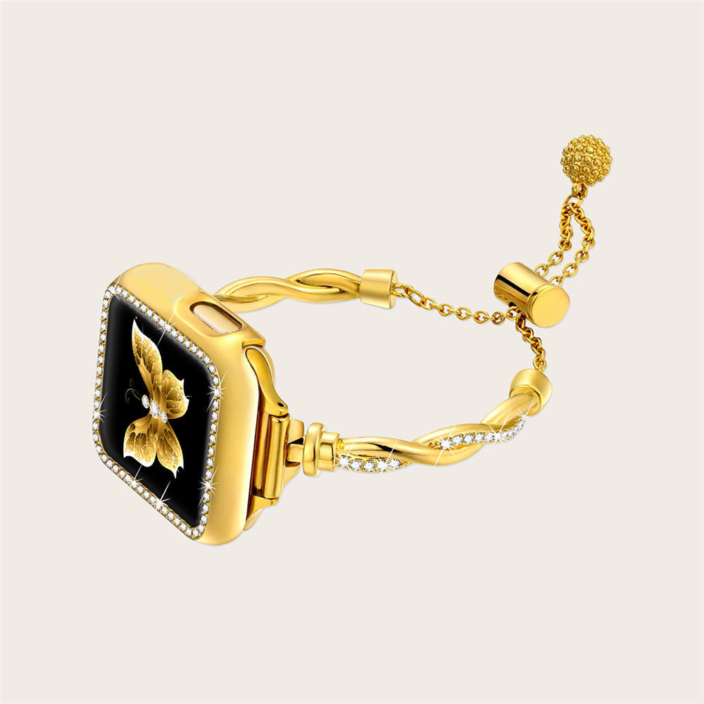 Elegant Bling Diamond Twist Strap + Rhinestones Cas for Apple Watch Ultra 8 7 6