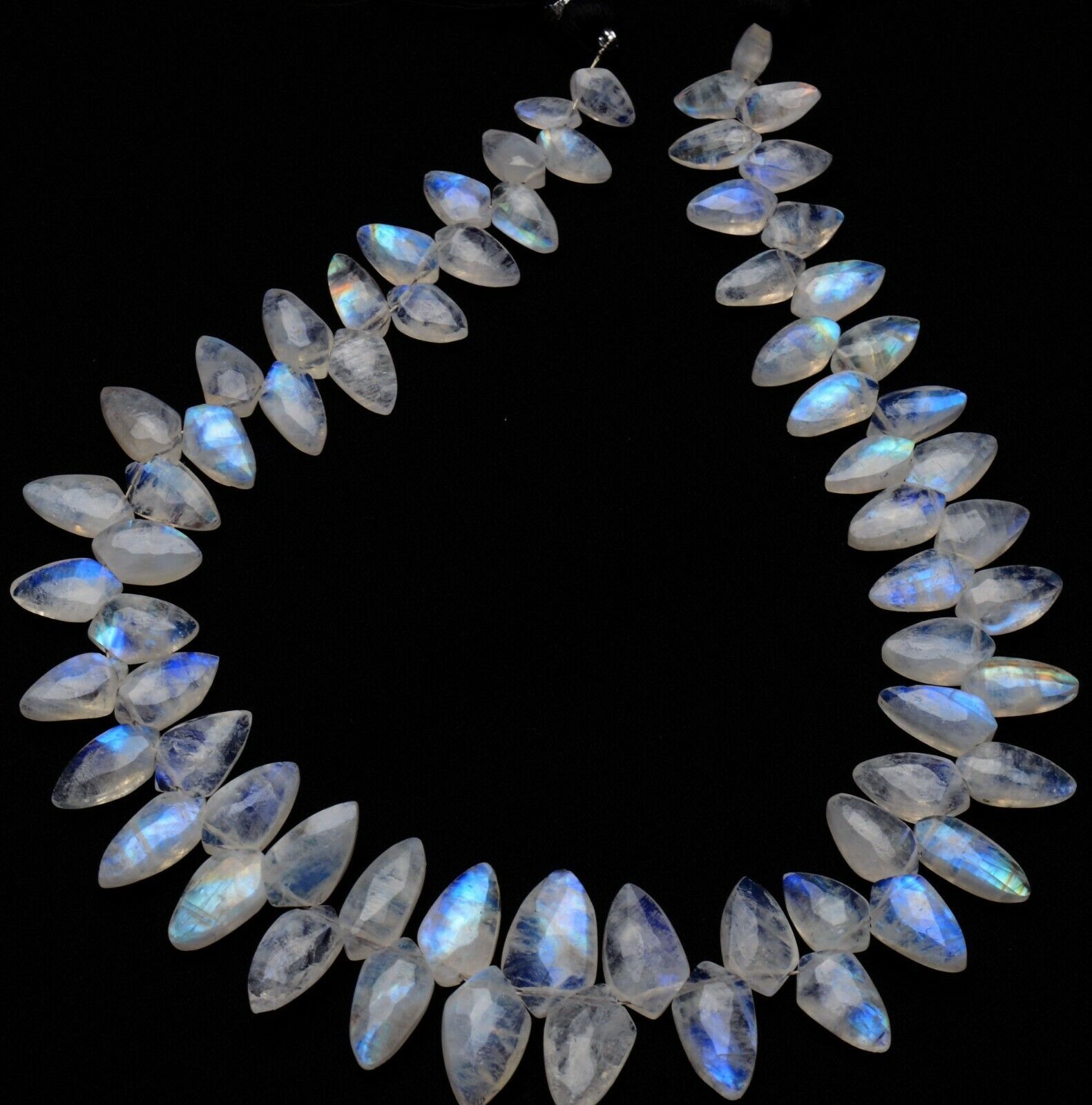 Natural Gem Blue Fire Rainbow Moonstone 7×5 to 13x7mm Size Briolette Beads 11″
