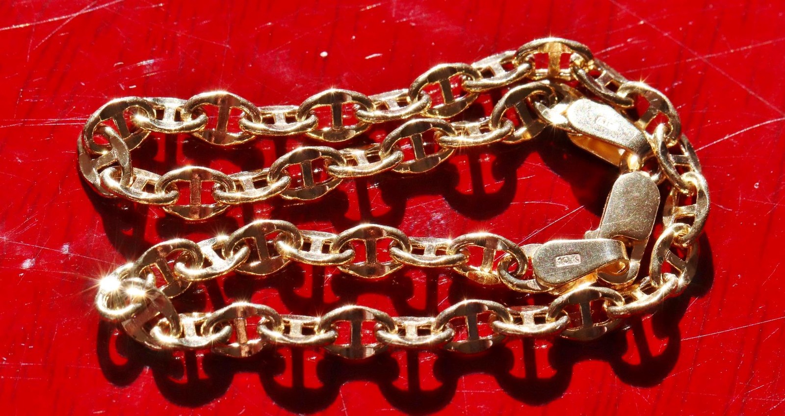 10k yellow gold bracelet 8.0″ diamond cut fancy mariner link chain 1.95g