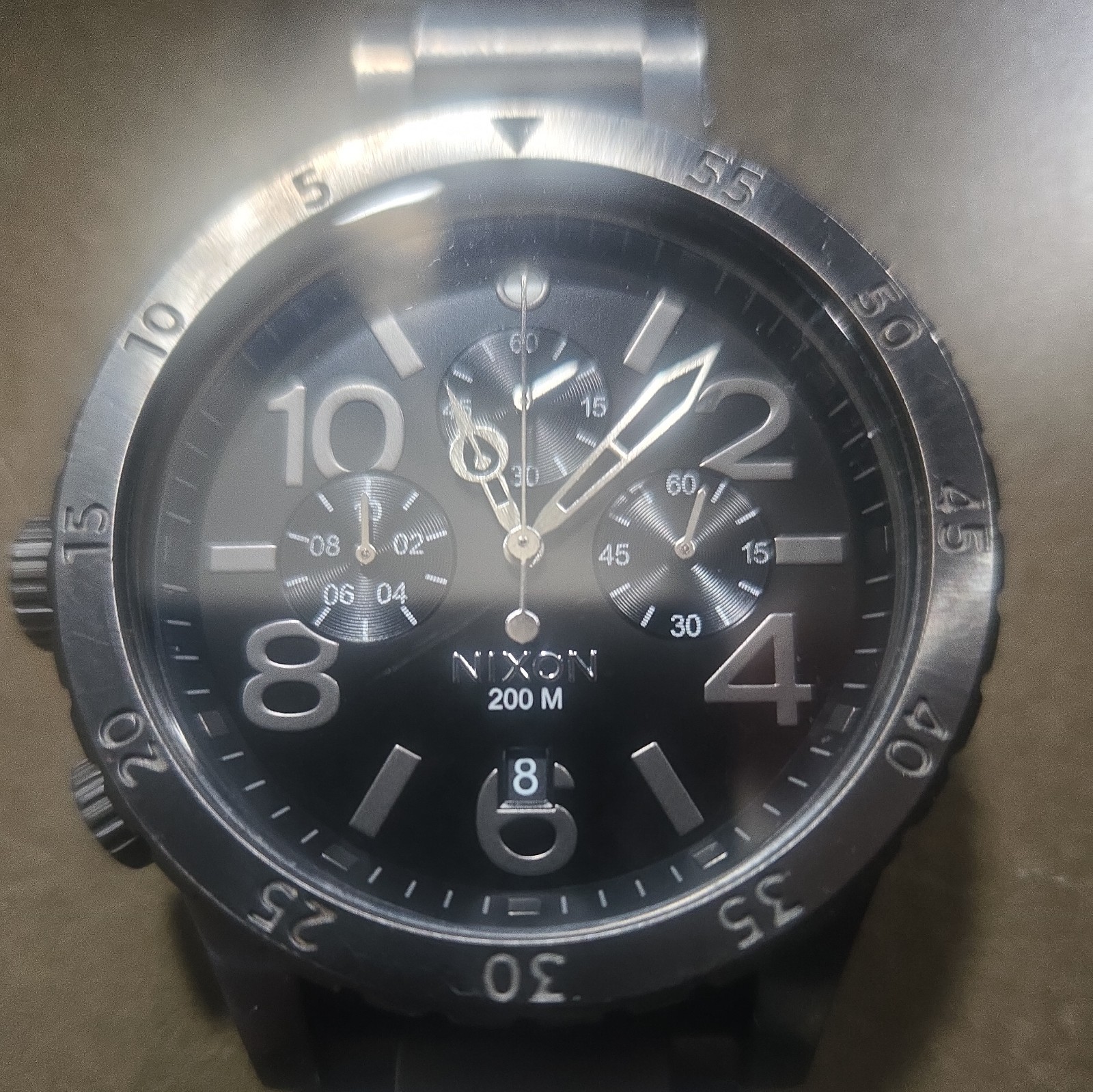 NIXON THE 48-20 CHRONO Gunmetal Chronograph Black Stainless An 200M – good cond