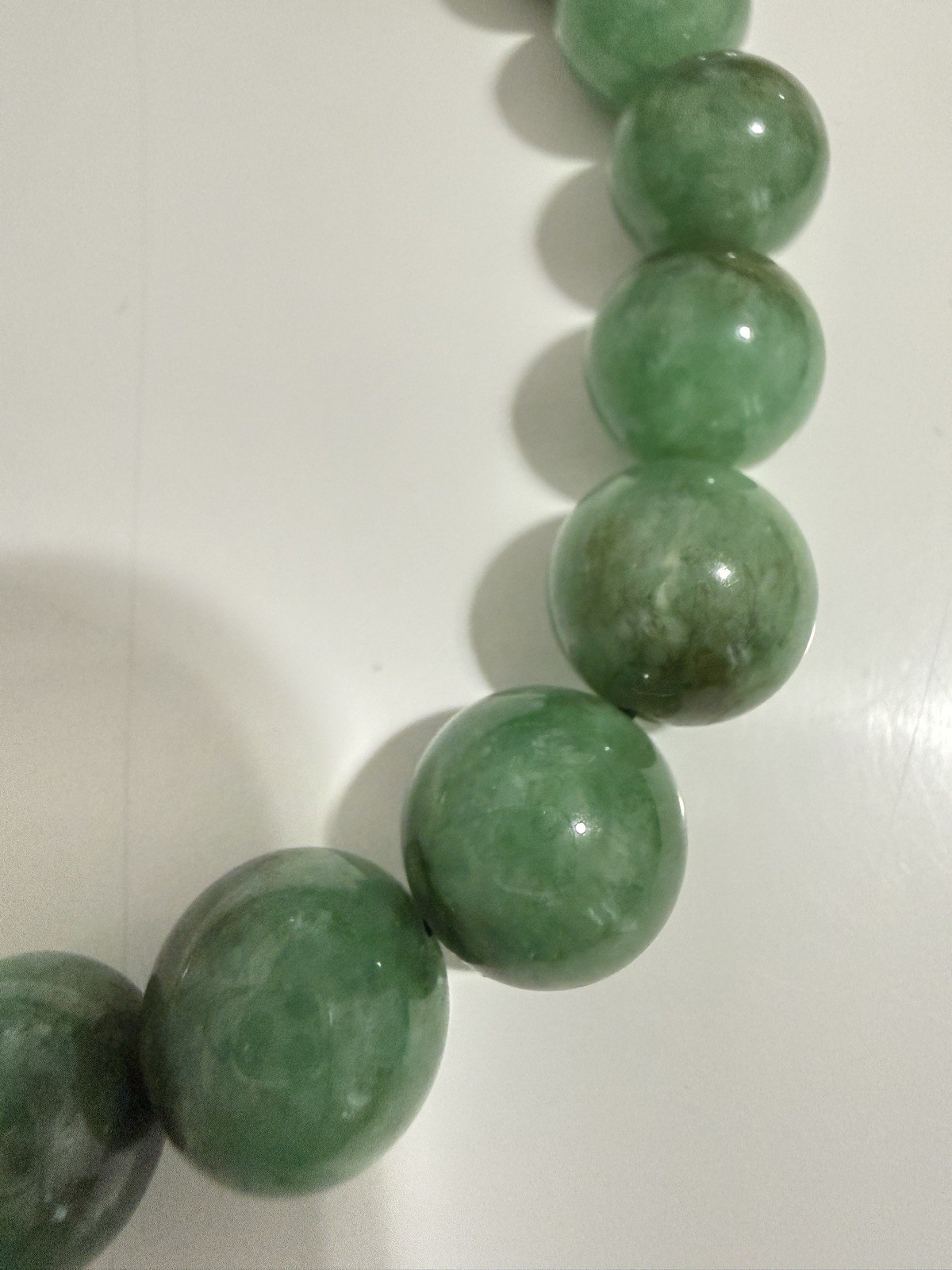 Natural Dark Green Jade Bead Strand Necklace Graduated Jadeite Round Beads 18″