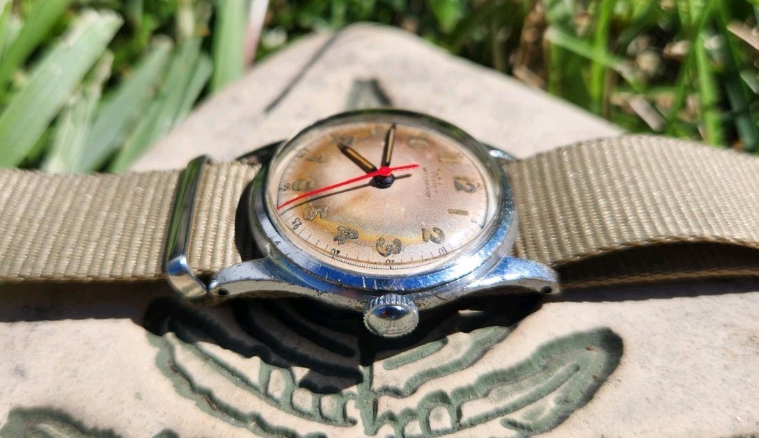 Vtg 1950’s Wyler Military Patina Dial Men’s 32mm Watch ETA 1080 Mechanical 17J!!