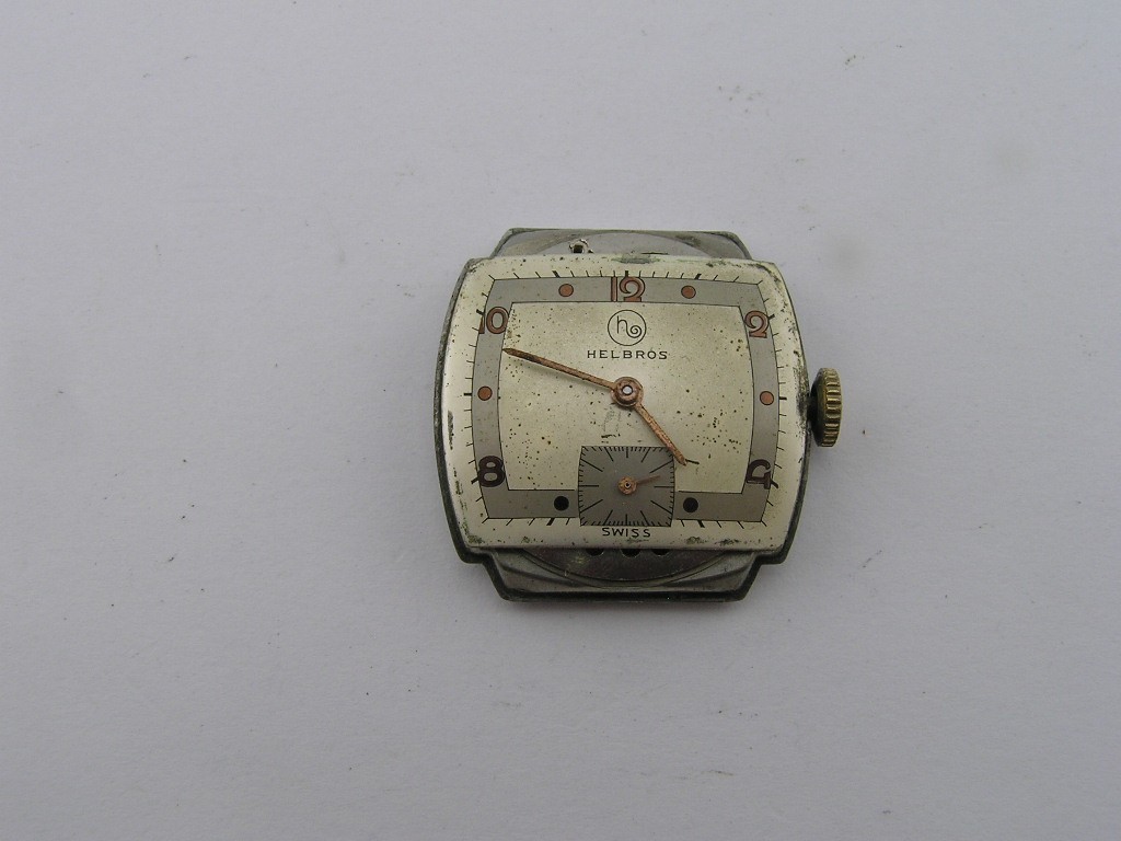 Vintage Helbros Mens Watch Fancy Dial & Case 17j Cal 77 1950’s