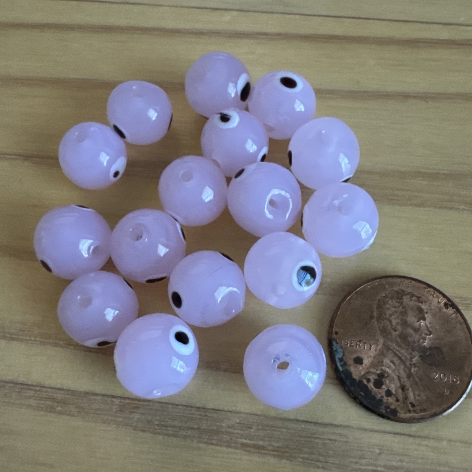 16 ROUND PINK EVIL EYE glass lamp work approx 10mm Beads- DIY Jewelry making
