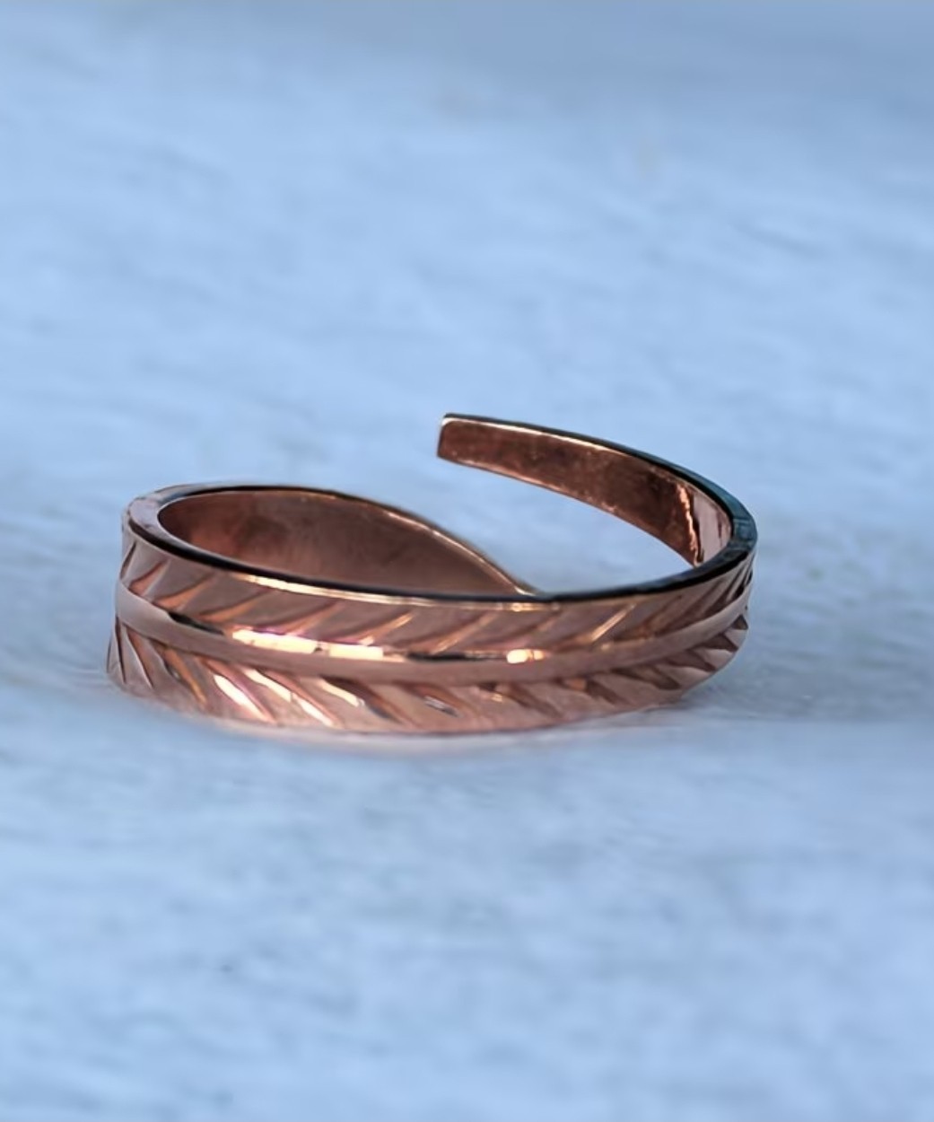 Pure Copper Feather Ring Adjustable Copper Therapy Ring Boho Jewelry