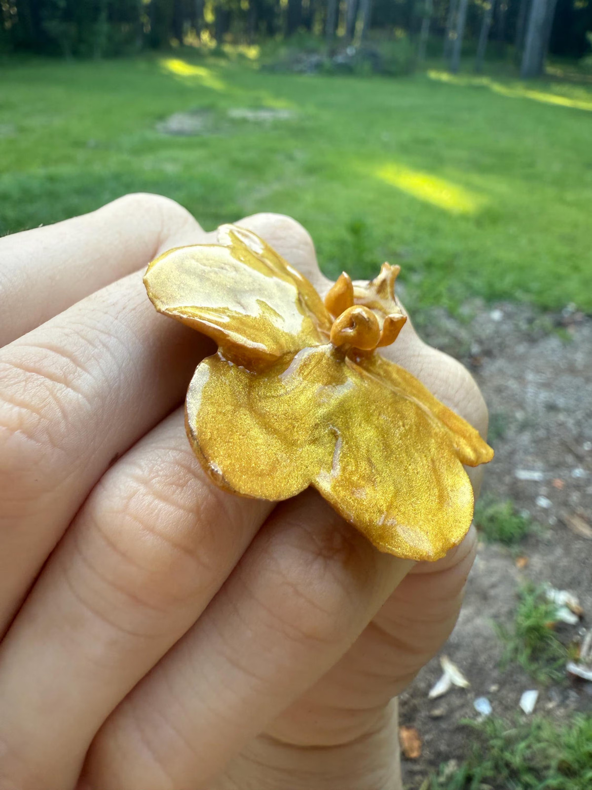 Real Orchid Resin Ring | Preserved Flower | Adjustable Gold Tone Band
