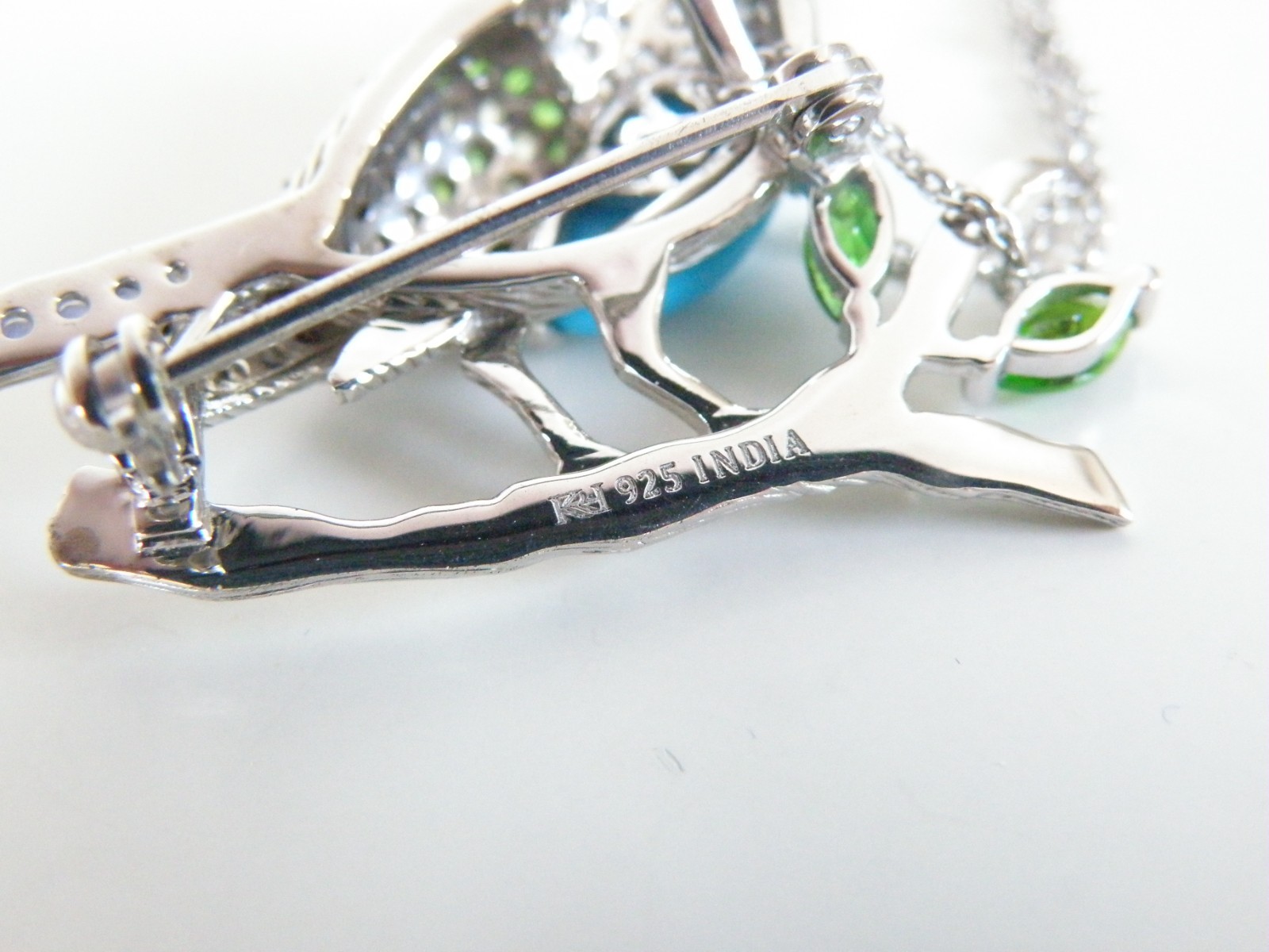 Victoria Wieck Sterling Silver 925 Turquoise Gemstone Bird Brooch Slide Necklace