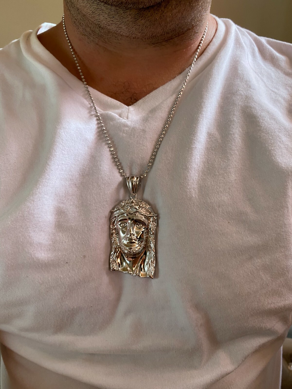 0.1ct REAL VS Natural Diamond Solid 925 Sterling Silver Jesus Piece HIP HOP Iced