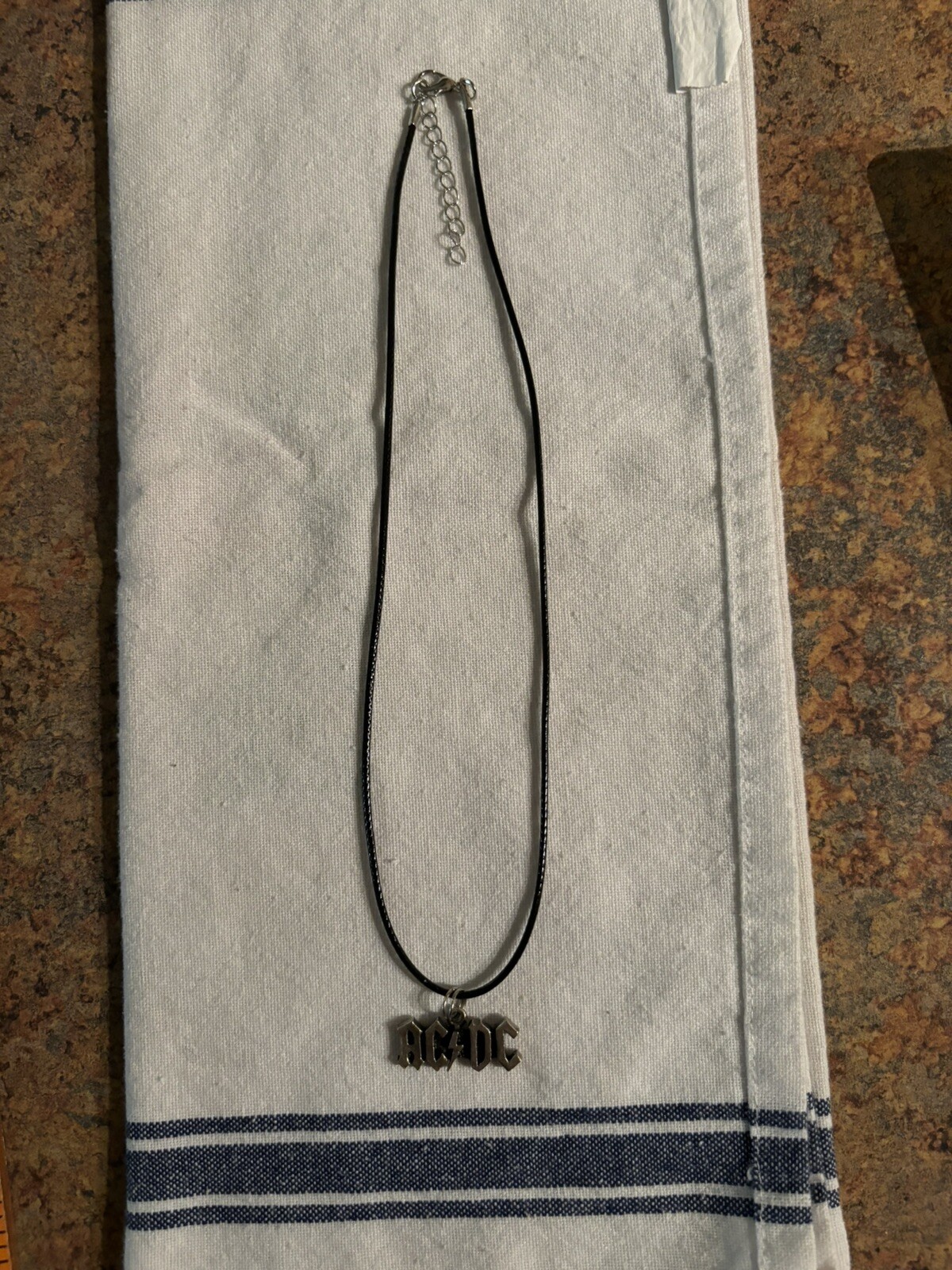 NEW Pewter ACDC band pendant charm on 17″ adjustable black waxed necklace cord