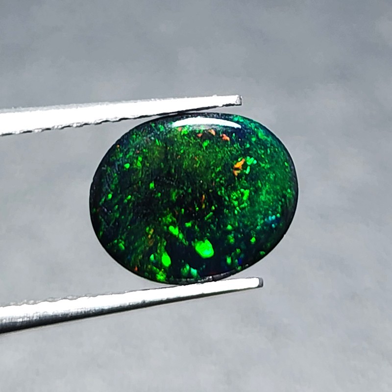 Ethiopian Welo Black Opal AAA+ Oval Cabochon Strong Green Play Loose 1.20Ct Gem