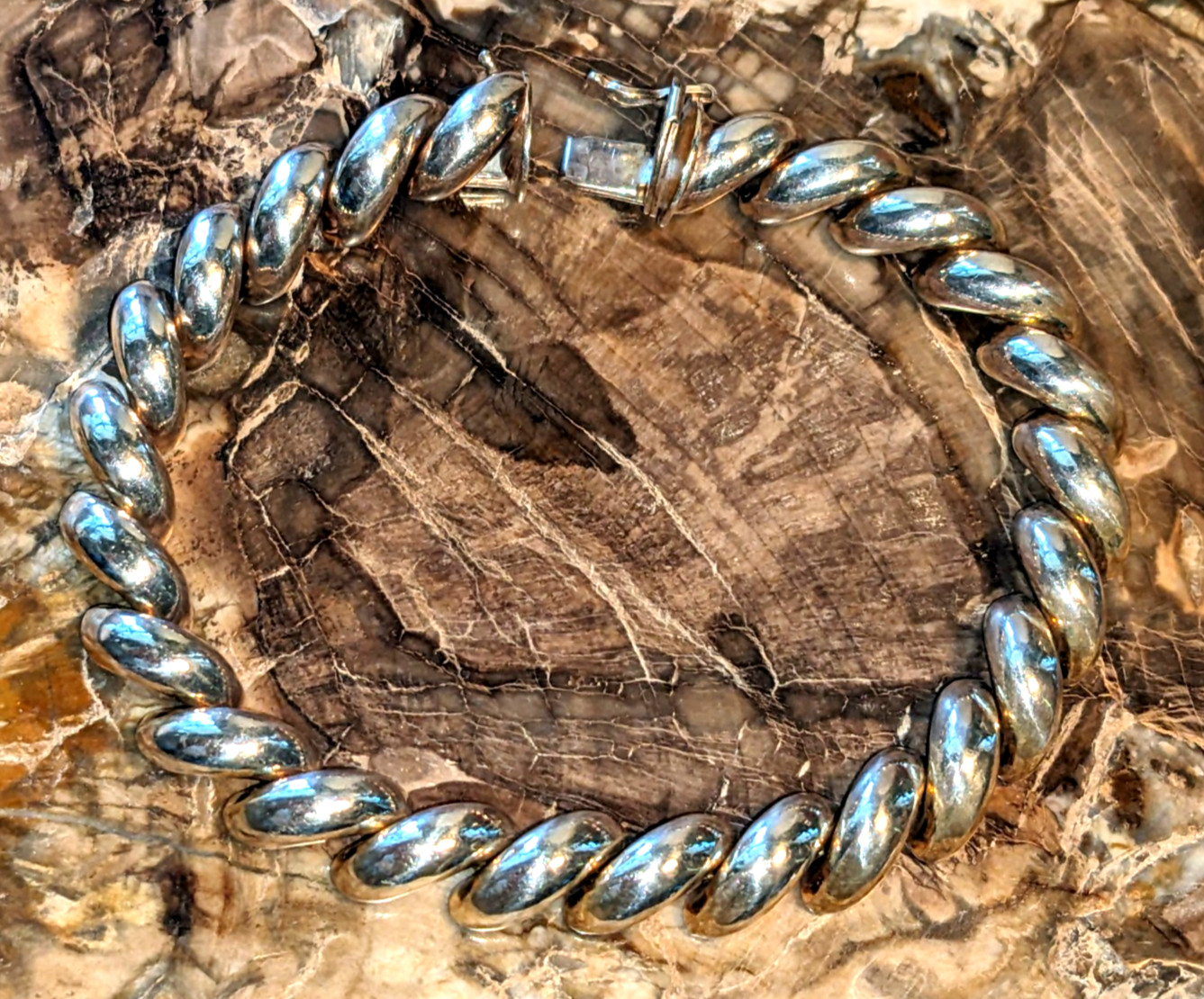 Vintage Italy Sterling 925 San Marco Macaroni Link Bracelet