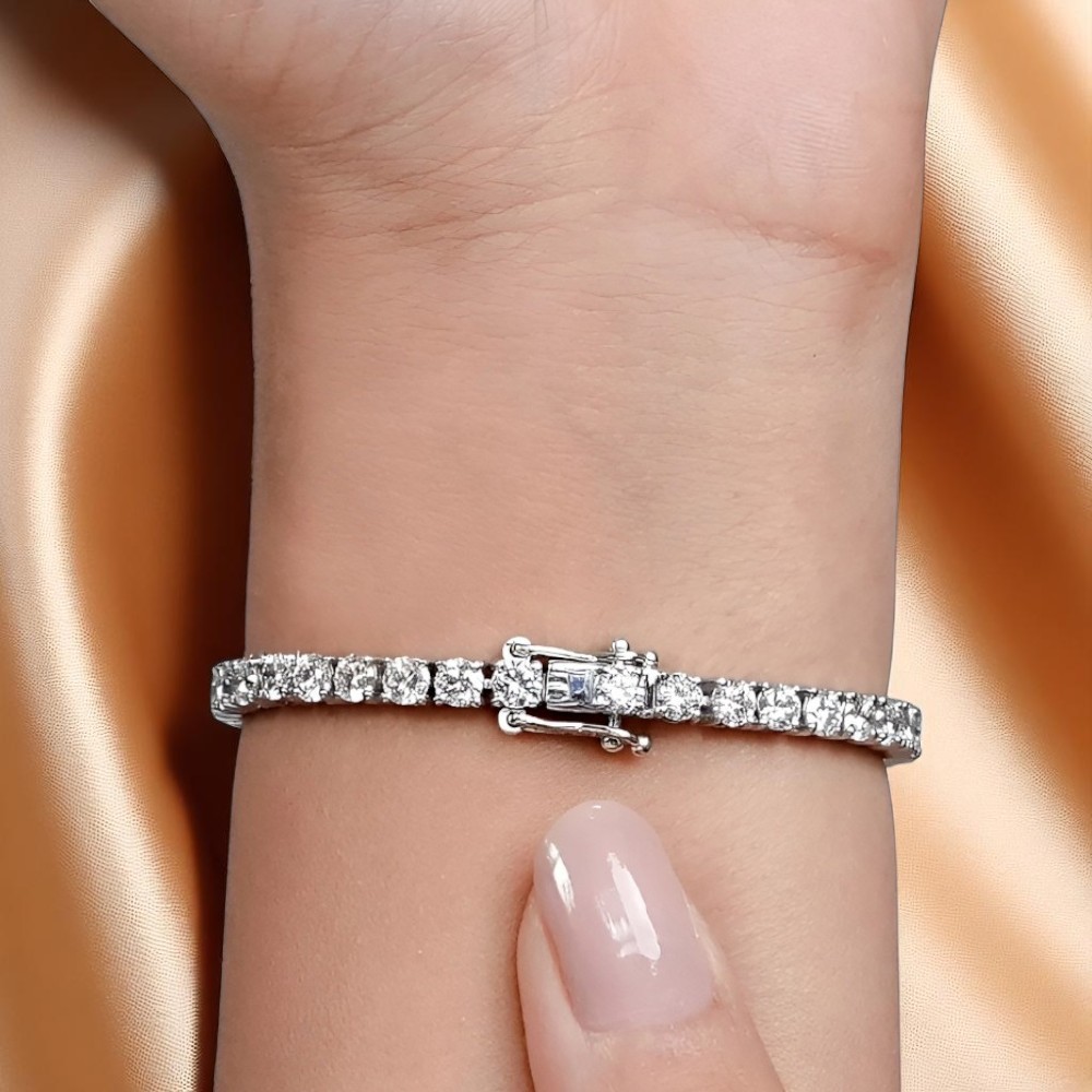 14K White Gold Heart Cut Diamond Bracelet 7 Carat GLI Lab Grown Womens