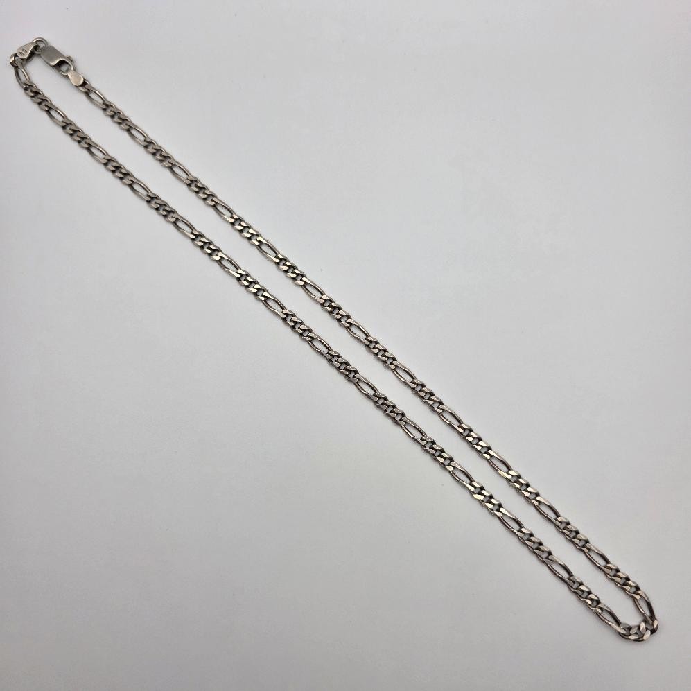 20″ Long 925 Sterling Silver 4mm Thick Diamond-Cut Figaro Link Chain Necklace
