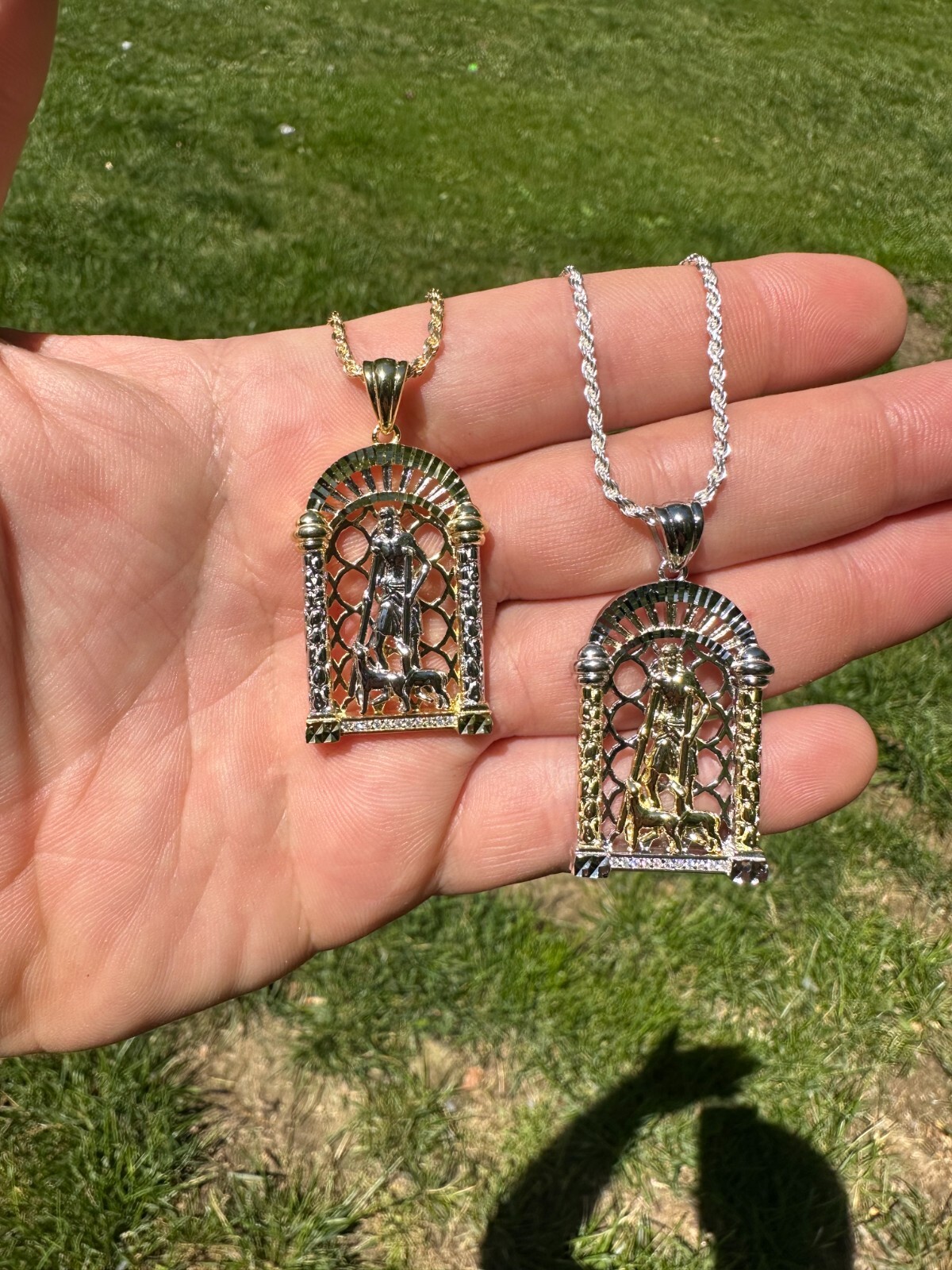 MOISSANITE St Lazarus Real 925 Silver / Gold Plated Saint Iced Necklace Pendant