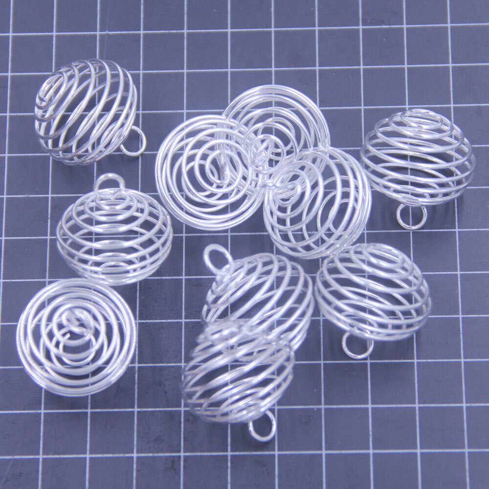 50Pcs Pendants Beads Spiral Cages Spring Alloy Silver Plated Jewelry DIY Finding