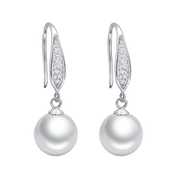 925 Sterling Silver 8/10/12mm Round Sea Shell Pearl CZ Drop Dangle Earrings Gift