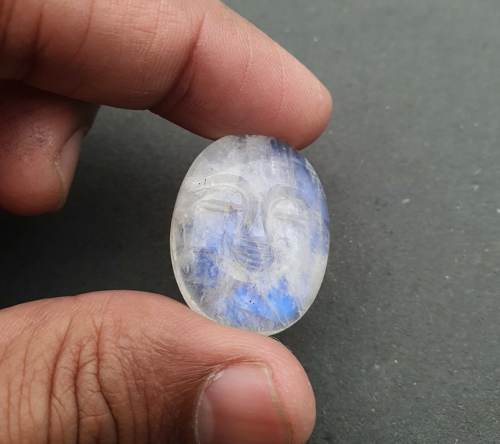 Natural Rainbow Moonstone Hand Carved Face Loose Gemstone 21×28 MM 33 CT