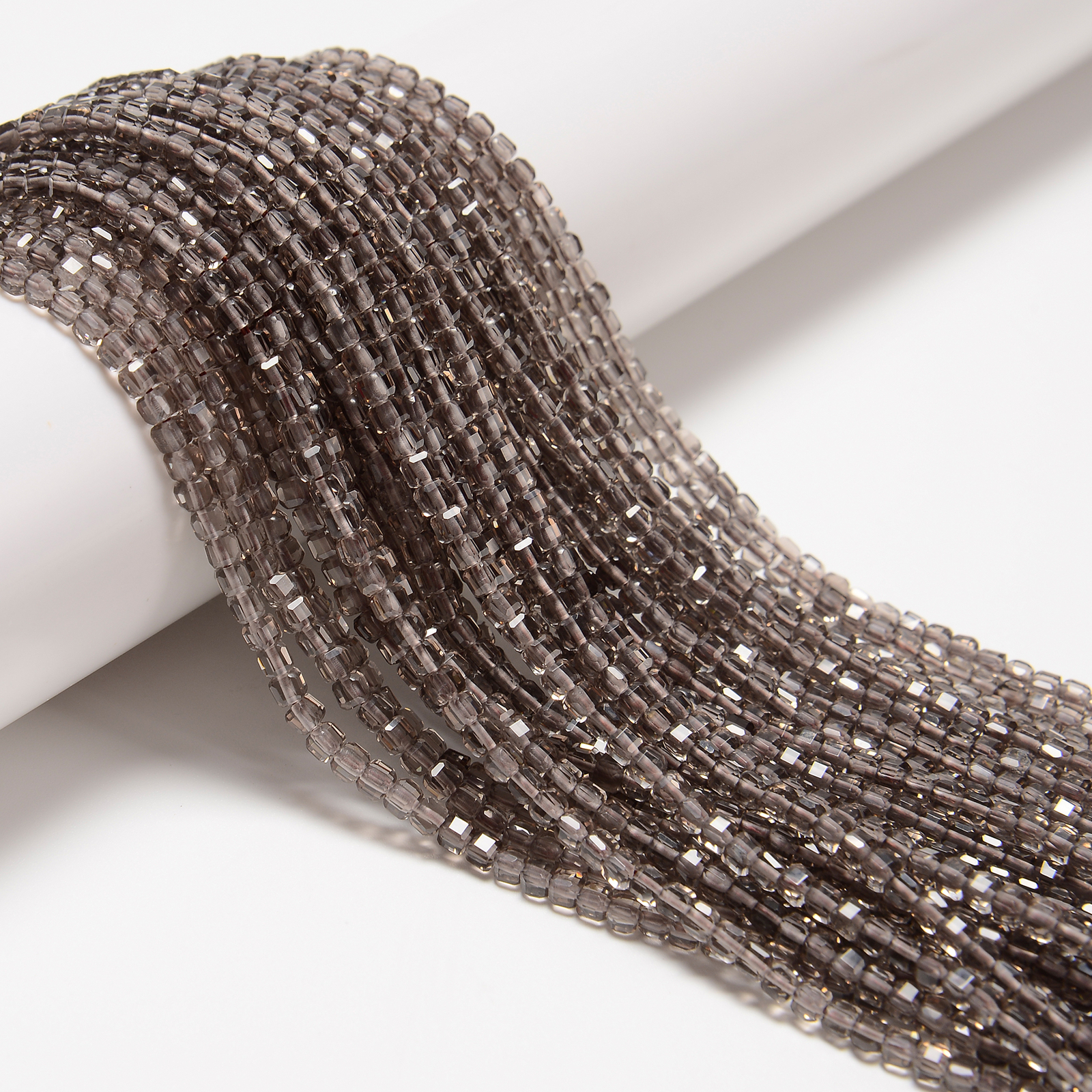 Light Smoky Quartz Faceted Rubik’s Cube Beads Size 3mm 15.5” Strand