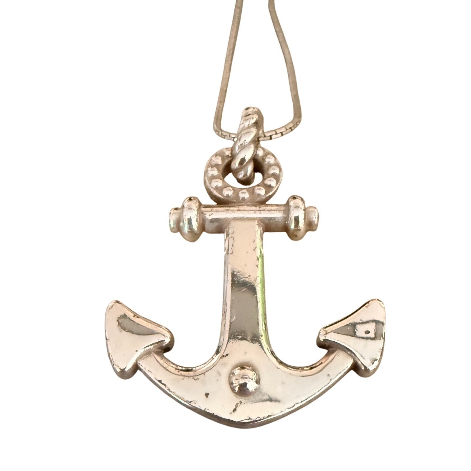 Brighton Silver Tone Crystal Anchor Pendant Necklace Nautical Maritime 19 In