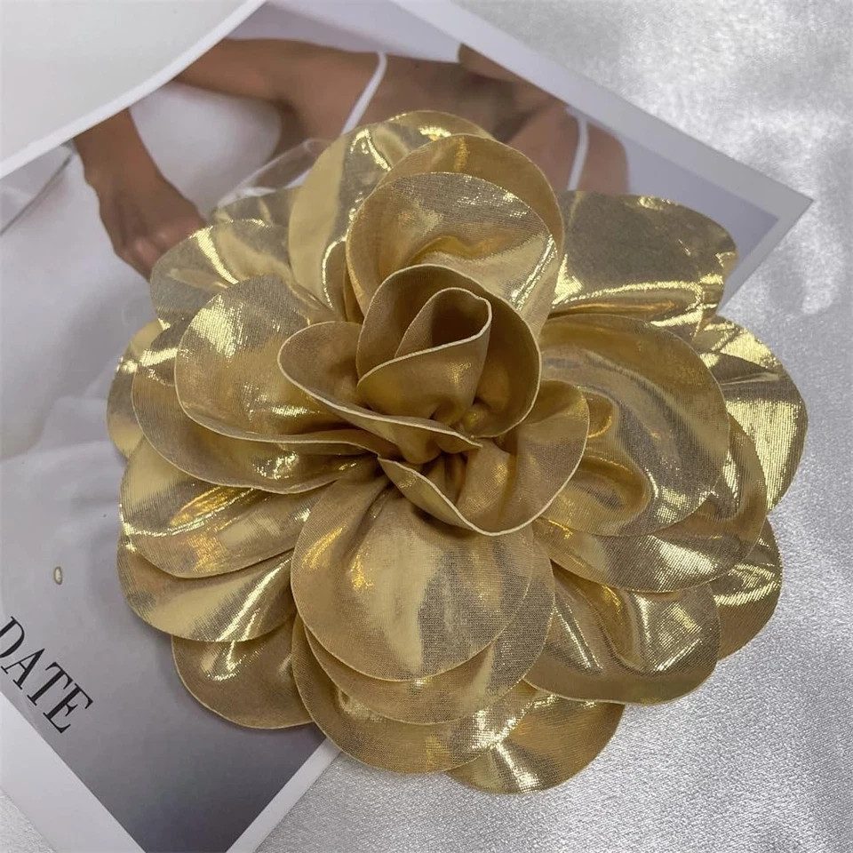 Satin Fabric Rose Flower Extra Large Big Brooches Lapel Pins Silk Camellia Ov