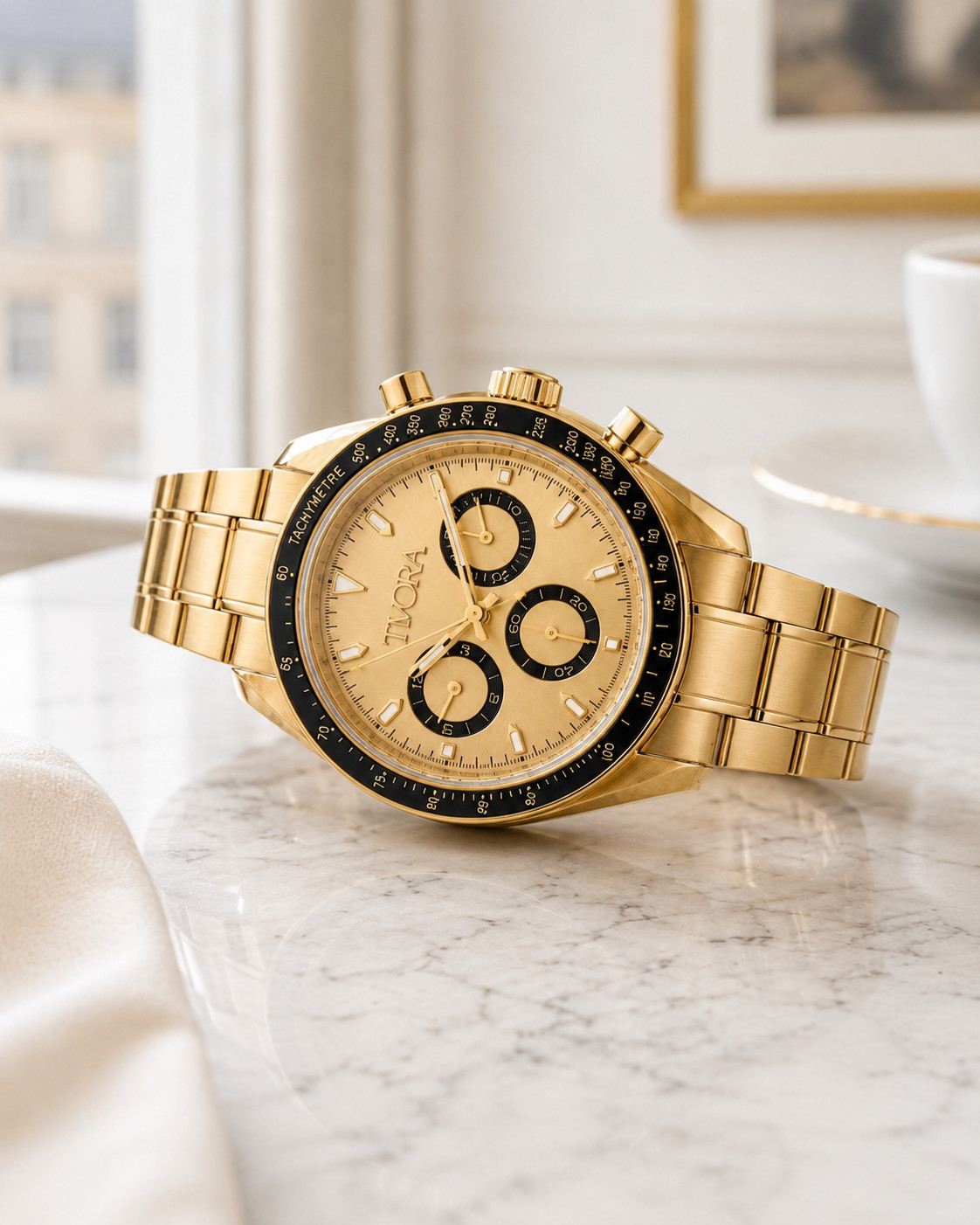 TÍVORÁ Veyron Aurelius Steel Onyx Dial – Custom Branded Automatic Chronograph Wa