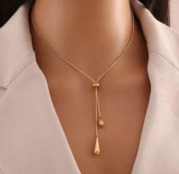 Zara 18K Gold plated new necklace with adjustable chain and teardrop details