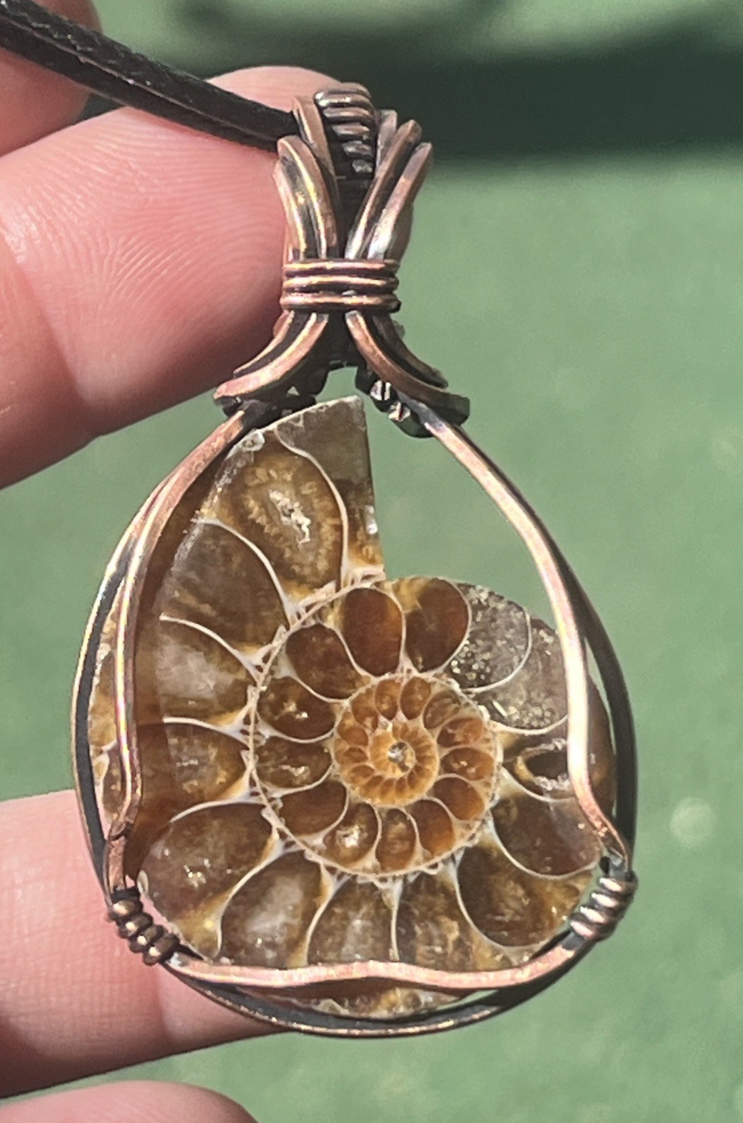 Ammonite ~ Handmade copper wire wrapped pendant 9a