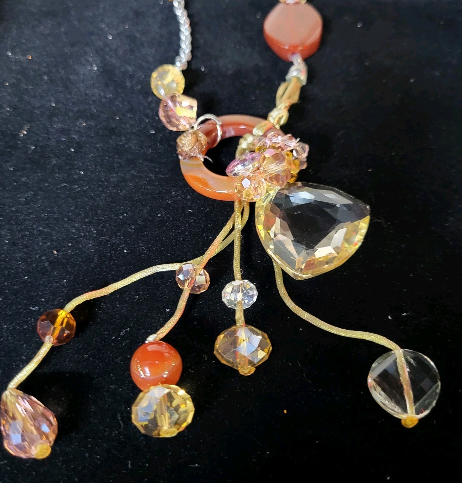 Murano Crystal Necklace Pendant Drops Venetian Glass Cord Adj. VTG STUNNING Boho