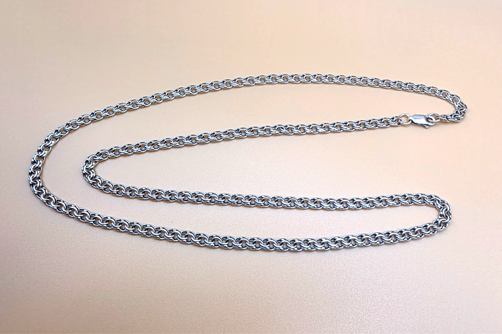 925 Solid Sterling Silver Chain Necklace Bismarck Double Link Handmade 23.5in