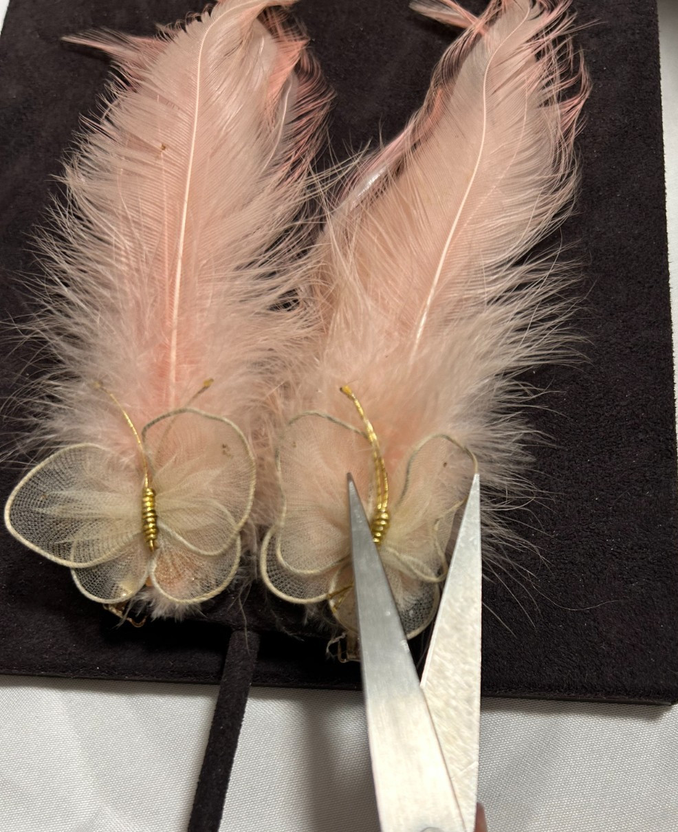 Vintage 1950’s Real Feather Butterfly Pink Special Occasion Earrings Clip-On 6″