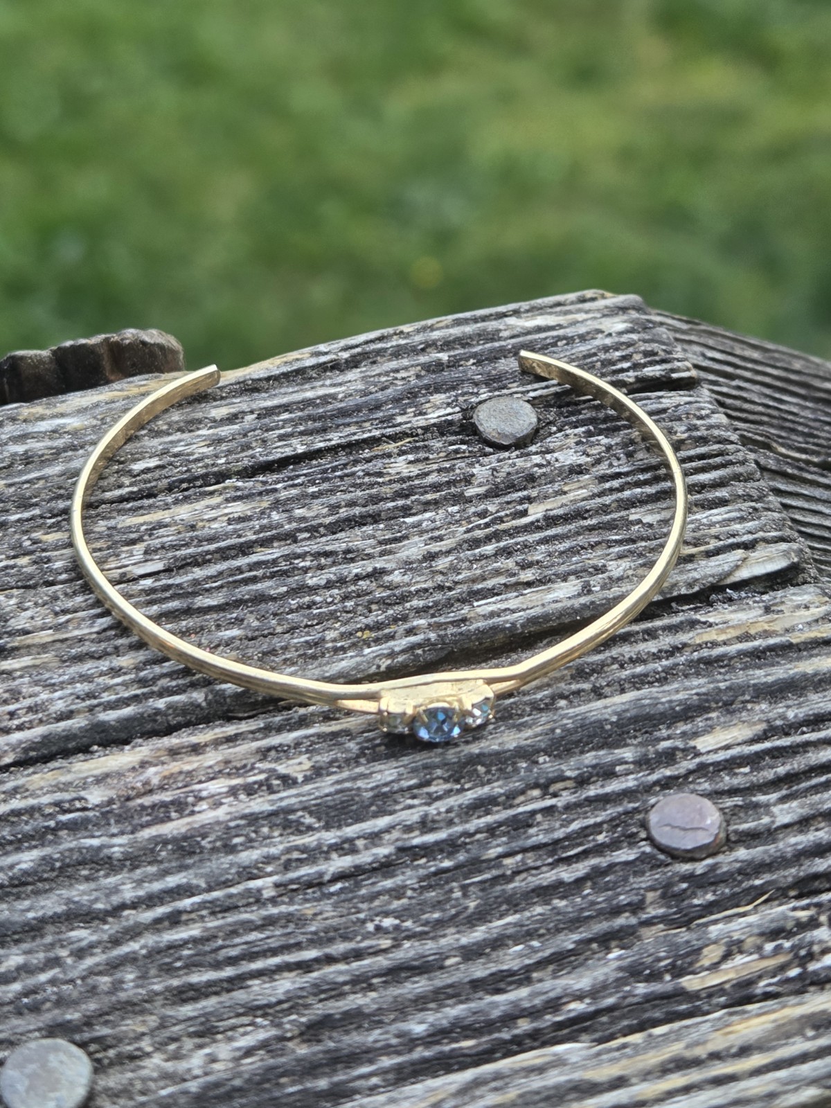 Vintage Tiny Child’s Bracelet Cuff Gold Tone Aquamarine Glass Birthstone Small