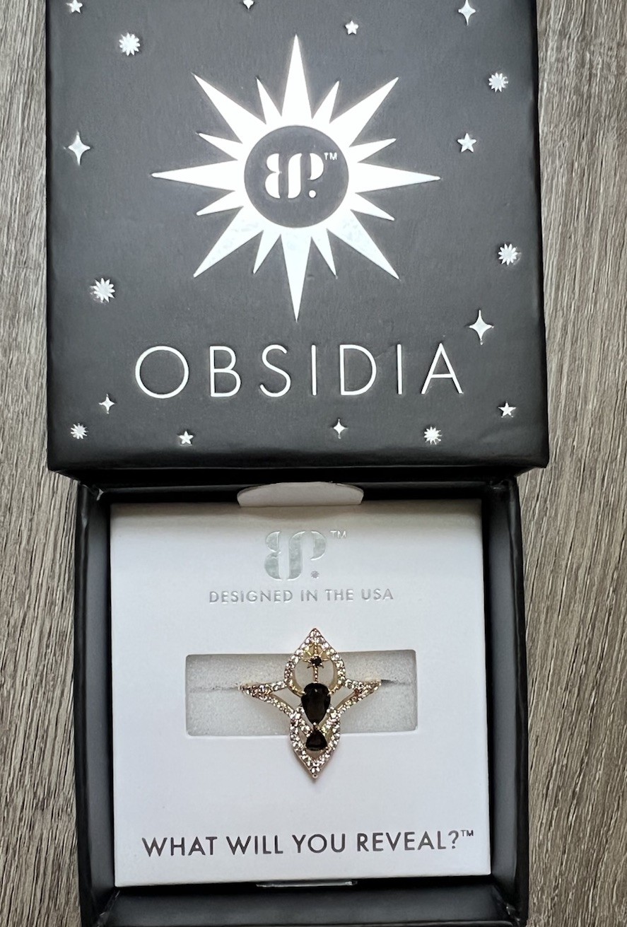 Bomb Party Obsidia ring 7 gold black obsidian The shadow orbit RG14405