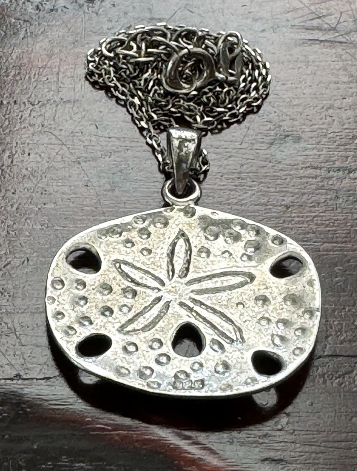 Vtg Sand Dollar Shell Necklace & Pendant Sterling Silver 16” Chain
