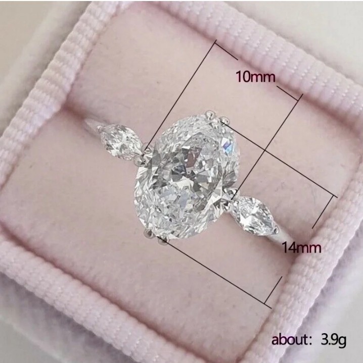 Silver-Plated Copper White/Colorless Oval-Shaped CZ Ring Size 6