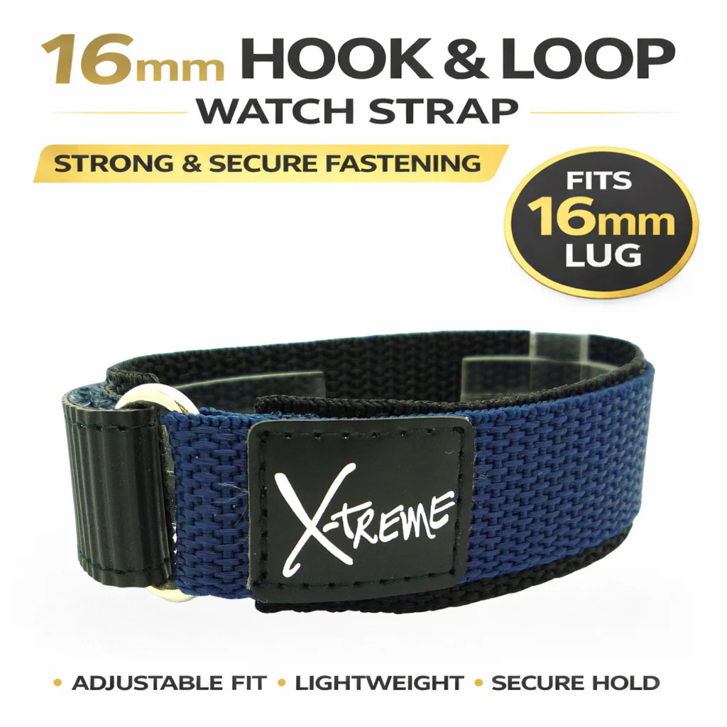 X-Treme 16mm Dark Blue Tough Secure Hook & Loop Nylon Watch Band Strap Ladies Wo