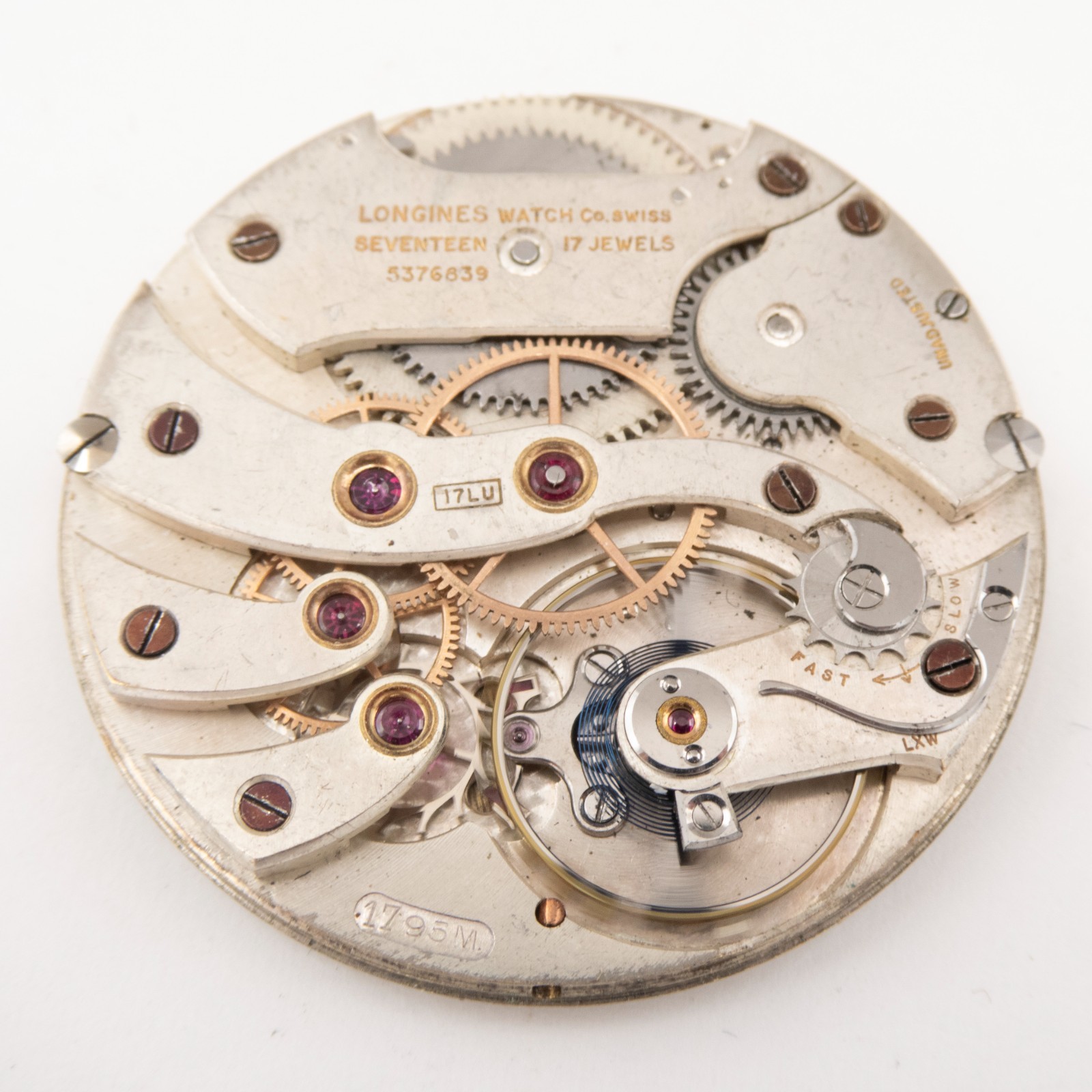 Longines Caliber 17LU 17.95M 17-Jewel Antique Pocket Watch Movement, Runs