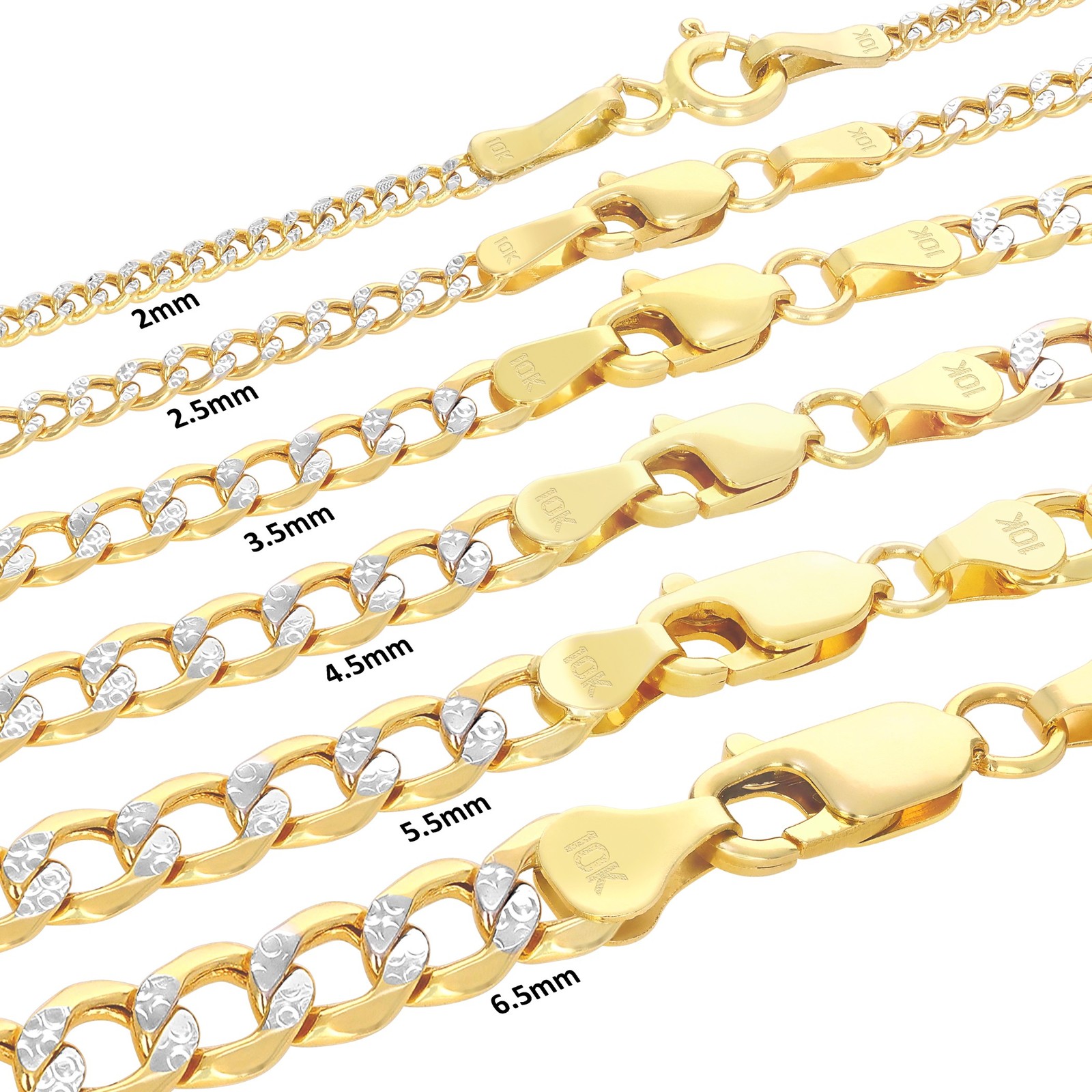 10K Yellow Gold 2mm-8.5mm Diamond Cut Pave Cuban Chain Necklace Bracelet 7″- 30″